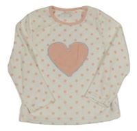 Bílo-světlerůžová puntíkatá plyšová mikina se srdíčkem PRIMARK