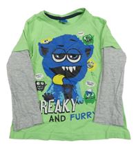 Zeleno-šedé triko s příšerkami Kiki&Koko