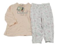 Nové - světlebroskvovo-bílé pyžamo s nápisy a zvířátky Ergee