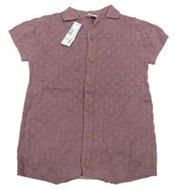 Nové - hnědofialový vzorovaný pletený kraťasový overal s límečkem Next