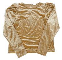 Světlehnědé sametové mikinotriko s perlami ZARA