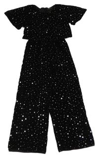 Černý sametový kalhotový culottes overal s flitry George