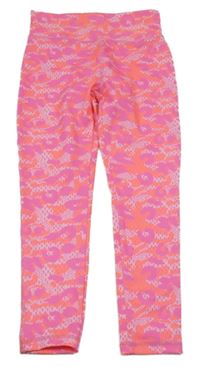 Světlerůžovo-tmavorůžovo-křiklavě oranžové army vzorované sportovní legíny St. Bernard