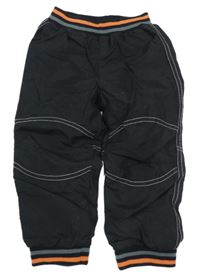 Černé cuff šusťákové podšité kalhoty s pruhy 