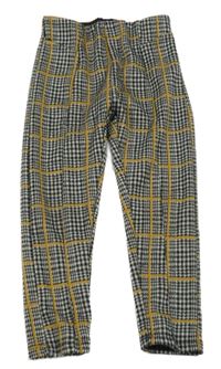 Černo-bílo/světlešedo-hnědé kostkované vzorované úpletové kalhoty Matalan