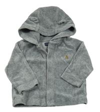 Tmavošedá melírovaná sametová propínací mikina s kapucí s oušky GAP