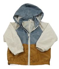 Šedomodro-hnědo-smetanová šusťáková jarní bunda s odepínací kapucí H&M