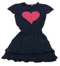 Tmavomodré svetrové šaty se srdíčkem a volánkem OVS