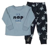 Nové - modro-tmavomodré fleecové pyžamo s nápisy a hvězdičkami St. Bernard