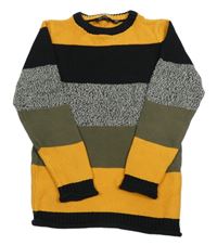 Hořčicovo-černo-melírovano-khaki svetr BLUE SEVEN