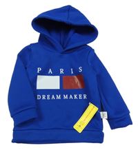 Nové - safírová teplá mikina s nápisy a kapucí SHEIN