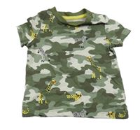 Khaki-světlešedé army melírované tričko se zvířátky C&A