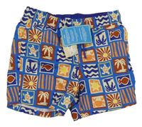 Nové - modro-smetanové kostkované plážové kraťasy s obrázky LEIGH TUCKER