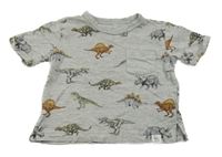 Šedé melírované tričko s dinosaury a kapsou TARGET