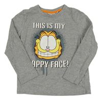 Šedé melírované triko s Garfieldem a nápisy TV MANIA