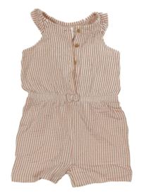 Bílo-světleskořicový pruhovaný kraťasový overal s mašličkou C&A