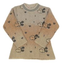 Světlepudrovo-pudrovo-černý melírovaný chlupatý svetr s Mickey 