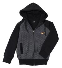 Černo-bílá prošívaná propínací teplá mikina s logem a kapucí Nike
