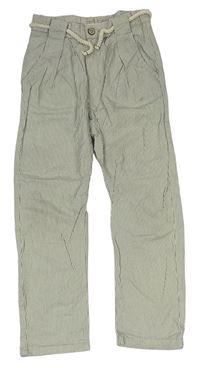 Krémovo-šedé pruhované plátěné kalhoty s páskem Zara