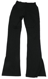 Černé žebrované flare legíny New Look