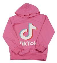 Růžová lehká mikina s logem TikTok a kapucí