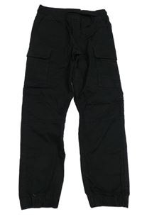 Černé plátěné cargo cuff kalhoty s úpletovým pasem zn. H&M
