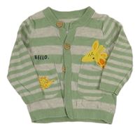 Zeleno-šedý pruhovaný propínací svetr s žirafou Mothercare