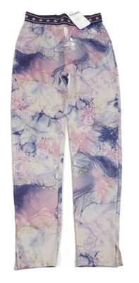 Nové - Růžovo-tmavomodro-lila vzorované sportovní legíny Primark
