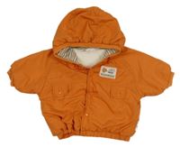 Oranžová šusťáková zateplená bunda s nášivkou a kapucí