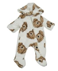 Bílá chlupatá podšitá kombinéza se psy a kapucí F&F