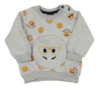 Světlešedá melírovaná mikina se smajlíky