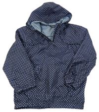 Tmavomodrá puntíkatá šusťáková bunda s volánky a kapucí George