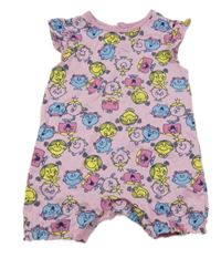 Růžový bavlněný kraťasový overal s Little Miss a přáteli