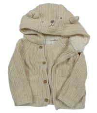 Béžový propínací svetr s kapucí - medvěd Primark