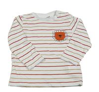 Bílo-červeno-hnědé pruhované triko s lvem iDo