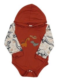 Vínovo-bílé body s dinosaury a kapucí