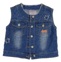 Modrá riflová crop vesta s kamínky