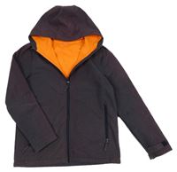 Tmavomodro-vínová melírovaná softshellová bunda s kapucí