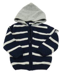 Tmavomodro-bílý pruhovaný podšitý propínací svetr s teplákovou kapucí Sfera