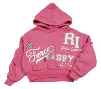 Tmavorůžová mikina s nápisy s kamínky a kapucí River Island