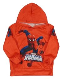 Červená lehká mikina se Spidermanem a kapucí