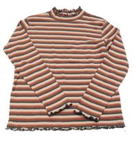 Skořicovo-růžovo-tmavošedé pruhované žebrované triko Yigga