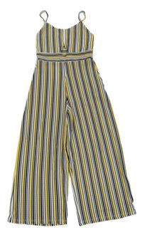 Bílo-černo-žlutý pruhovaný žebrovaný culottes overal New Look