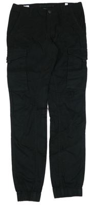 Černé plátěné slim cargo cuff kalhoty Jack & Jones