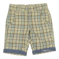 Béžovo-modro-hnědé kostkované plátěné kraťasy Benetton