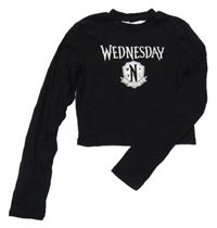 Černé žebrované crop triko s potiskem - Wednesday H&M