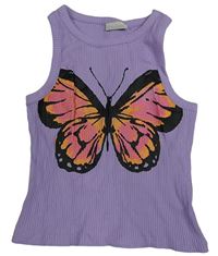 Lila žebrovaný crop top s motýlkem Matalan