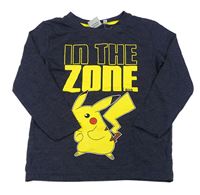 Tmavomodré melírované triko s Pikachu 