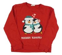 Červená mikina s tučňáky 