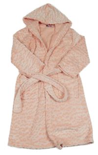 Světlerůžový leopardí plyšový župan s kapucí 